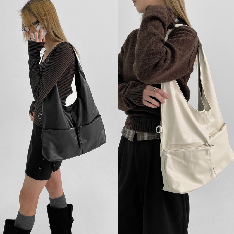 韩国设计师品牌BLACKUP3色复古通勤大容量流浪包废土风单肩手提包