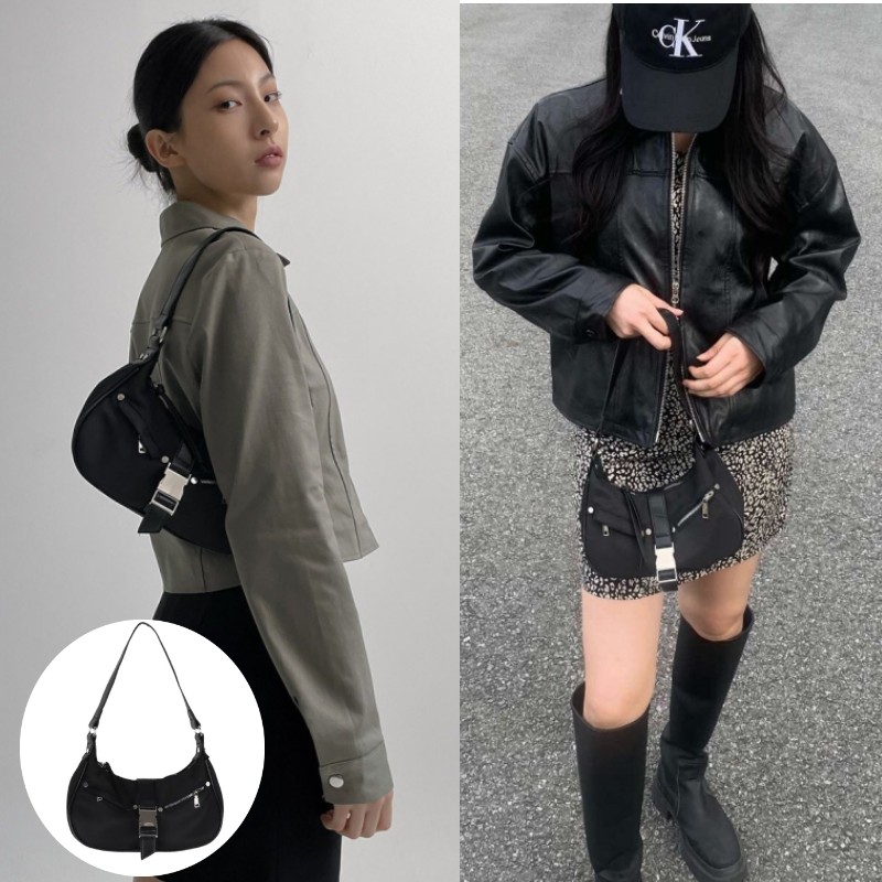 漫游癖 BLACKUP韩国Bidelet Buckle Hobo 千禧辣妹机车腋下单肩包