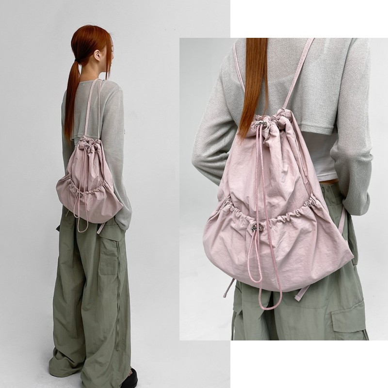 23夏韩国线上品牌BLACKUP时尚百搭4色慵懒抽绳设计束口式双肩背包