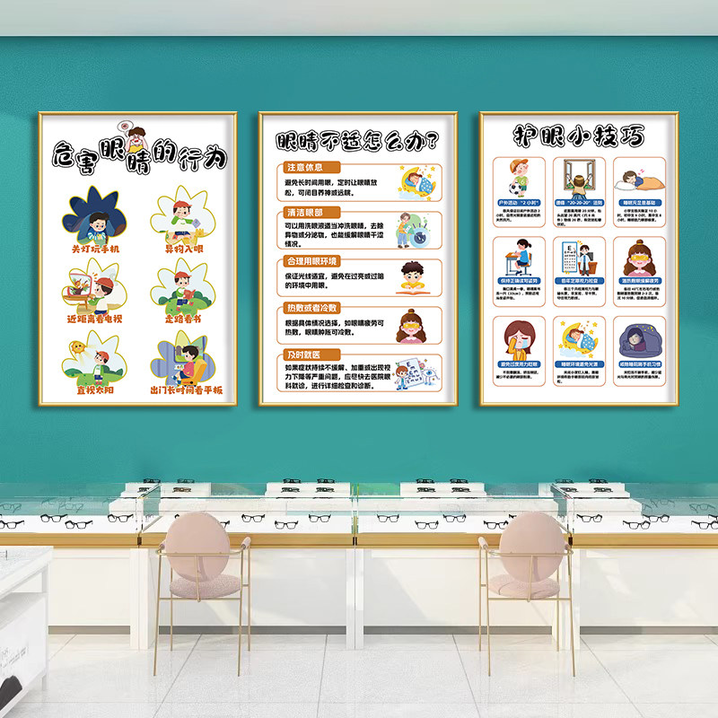 保护视力宣传装饰挂画眼镜店医院墙面布置海报中小学生眼保健操图