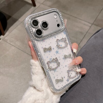 双面钻可爱猫高级感适用iPhone17promax手机壳镶钻蝴蝶结苹果16pm保护壳15Pro保护套14全包13防摔12por女款11