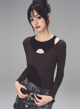IUNAE LUMEN 原创25年早春新品 不规则拼接设计修身T恤长袖打底衫