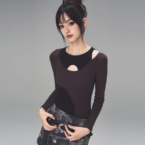 IUNAELUMEN黑色长袖修身打底衫