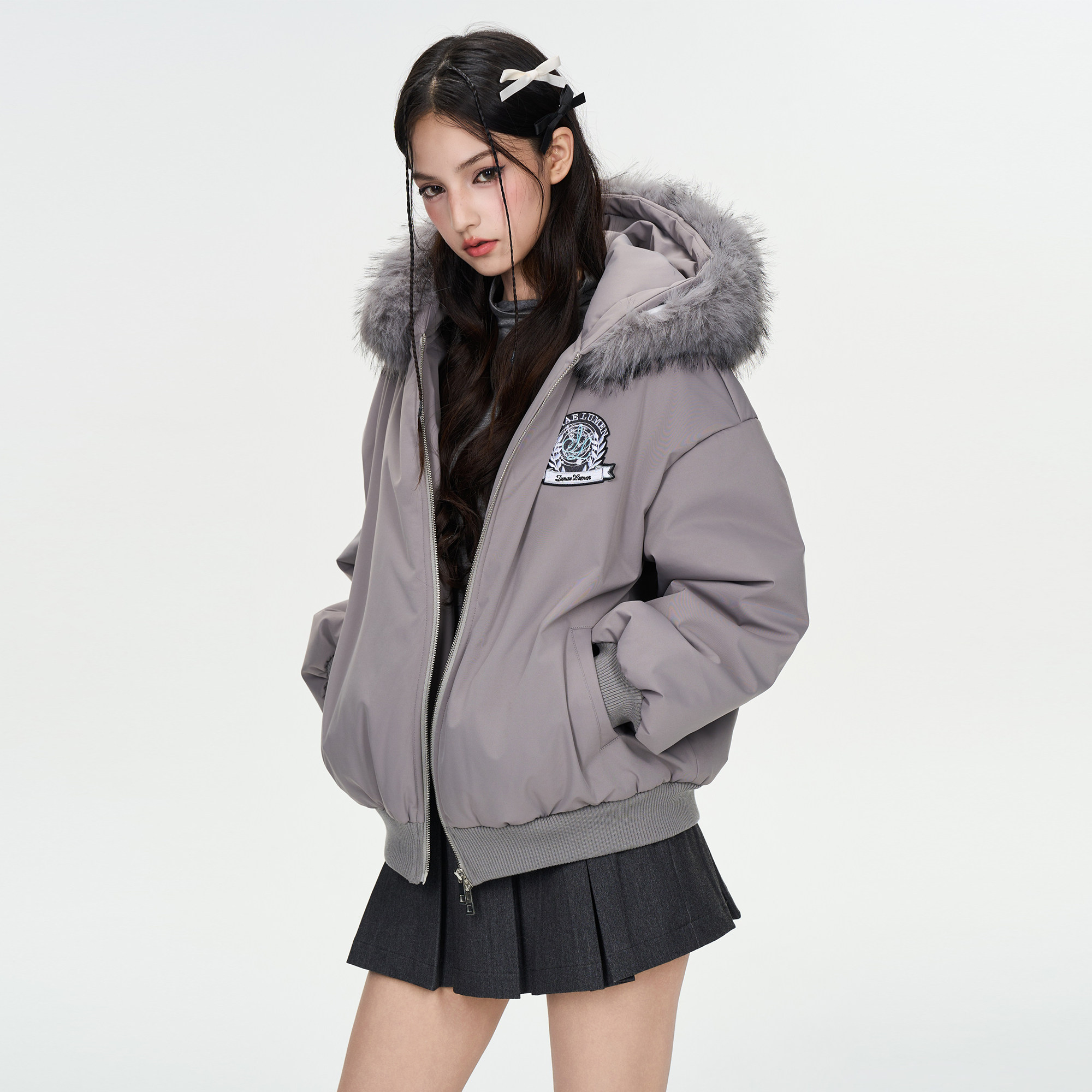 街头风大毛领派克服连帽保暖棉服