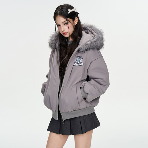街头风大毛领派克服连帽保暖棉服