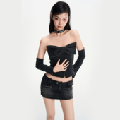 IUNAE 原创复古蝴蝶结牛仔抹胸上衣短裙套装 LUMEN 2025早秋新款