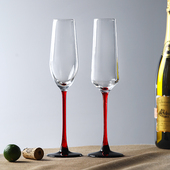 欧式 红黑杆香槟杯套装 创意水晶玻璃红酒杯高脚杯一对酒吧鸡尾酒杯