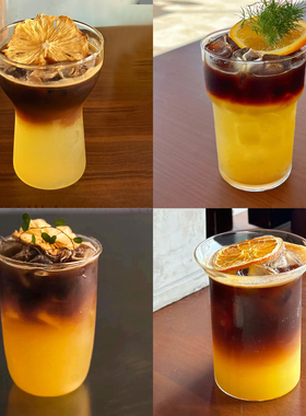 ins风小众冰美式拿铁咖啡杯耐热玻璃杯冷萃气泡水杯果汁饮品杯子