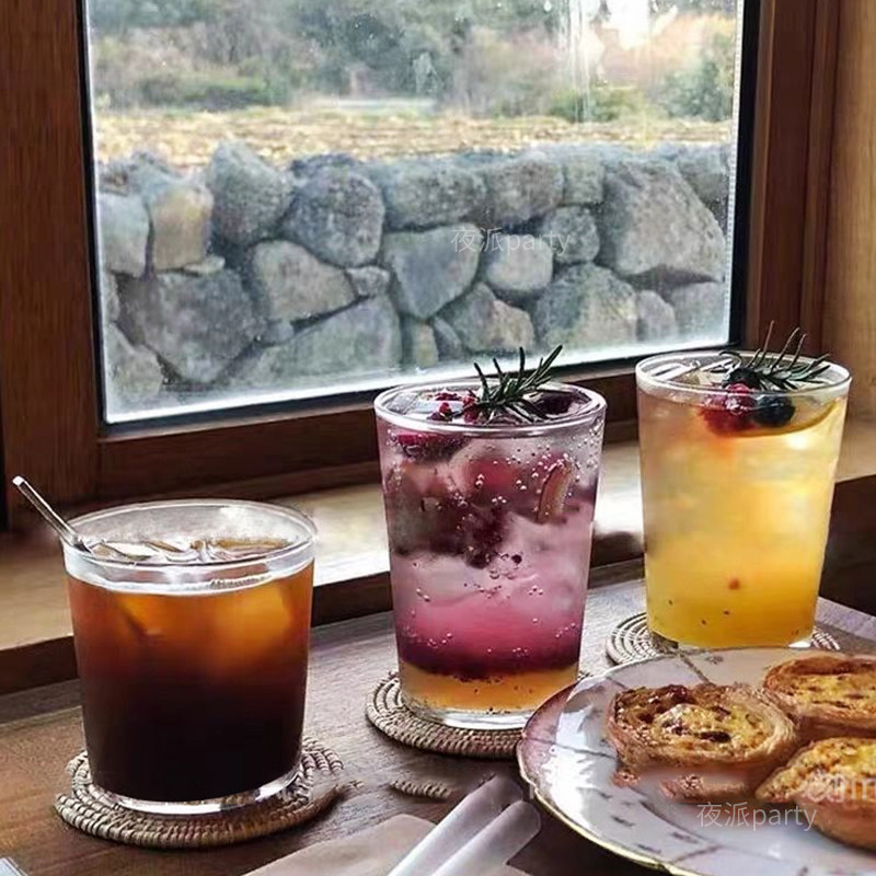 韩式小众ins风简约玻璃杯子 耐热早餐牛奶杯饮料水杯果汁杯咖啡杯