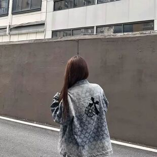 十字架烫钻牛仔外套男秋季美式复古满印提花上衣轻奢小众翻领夹克