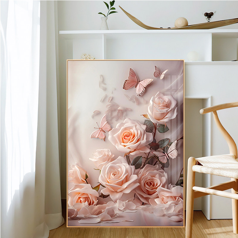 北欧月季花钻石画客厅小件2025新款满钻卧室贴钻十字绣简约现代5d