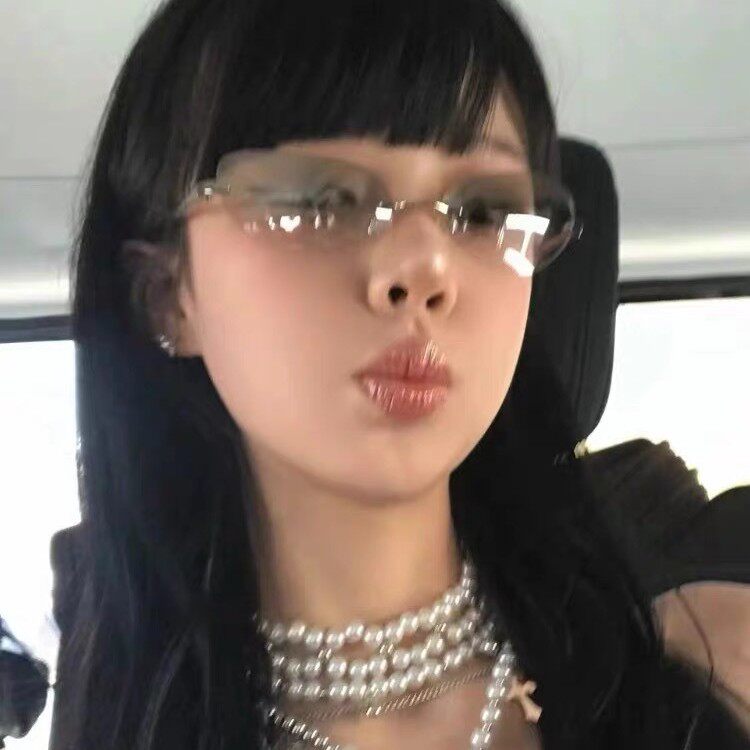 复古椭圆猫眼无边框水银Y2K欧美风太阳眼镜凹造型女款潮街拍墨镜
