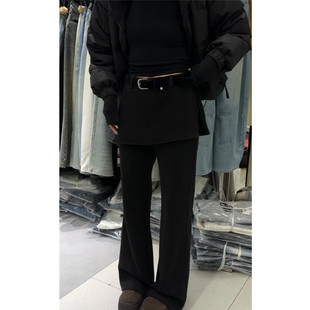 加绒高腰显瘦休闲长裤 十三行2025秋冬设计感屁帘微喇裤 女秋冬新款