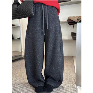 喜大东亮闪闪加绒羊绒阔腿裤女冬2025秋新款高腰显瘦休闲拖地裤