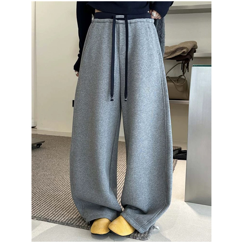 喜大东-1弯刀加绒裤腿卫裤女2025秋冬时尚加厚休闲拖地裤香蕉裤
