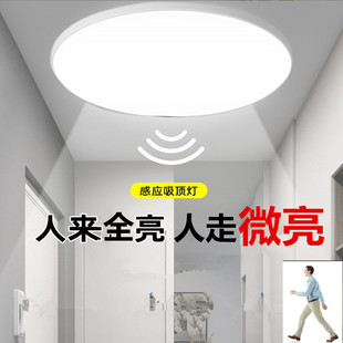 智能微亮人体感应灯led雷达感应吸顶灯过道家用光控物业楼道走廊