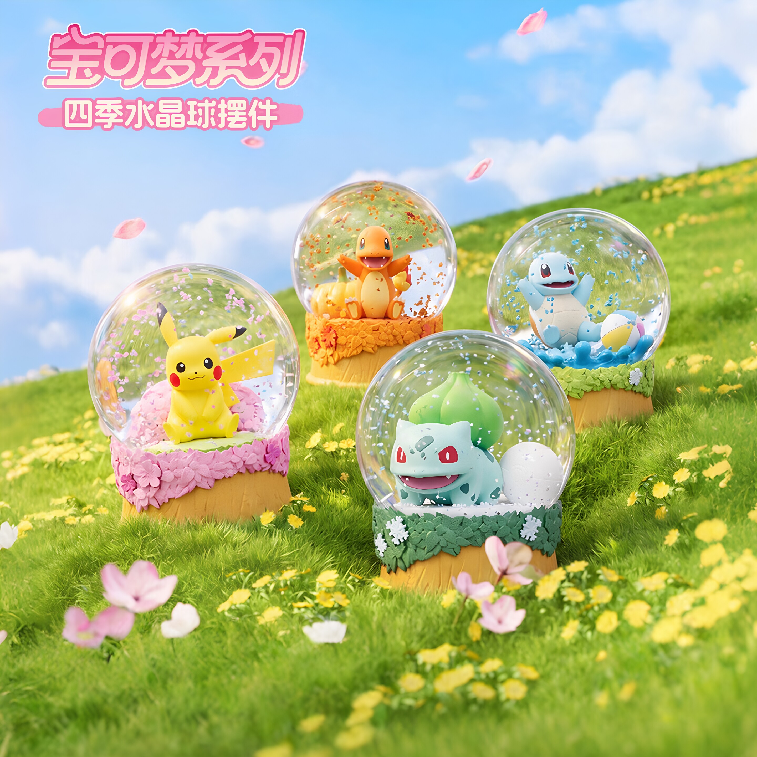 正版宝可梦自然野趣四季水晶球摆件盲盒皮卡丘公仔小手办