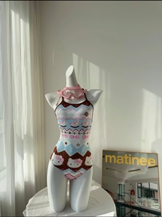 游泳馆竞速可爱甜美女款单层泳装印花连体三角露背时尚高颜值运动