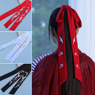儿童古装头饰汉服发带红色飘带刺绣古风女童花木兰抹额女侠风配饰