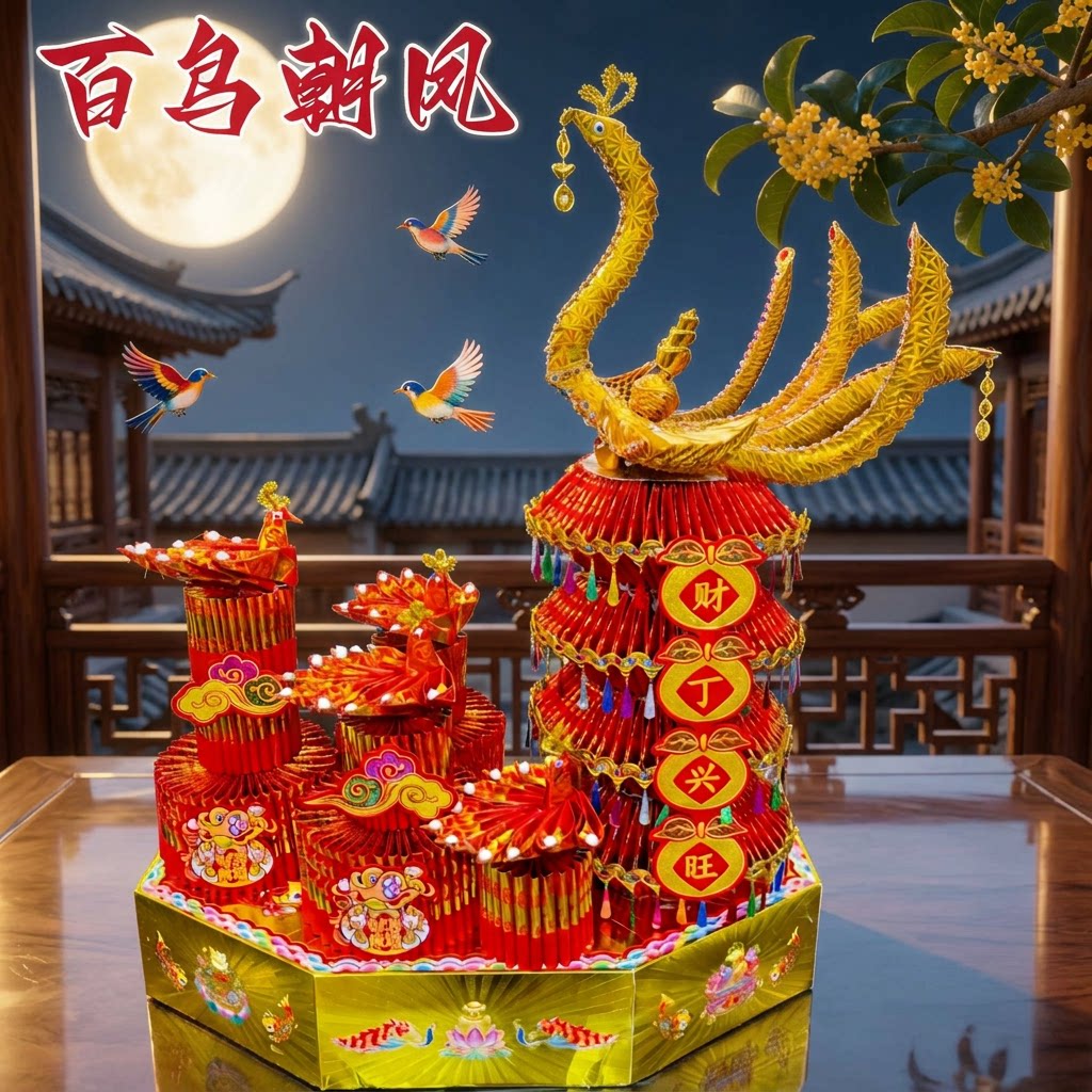 中秋节庆折塔手工百鸟朝凤材料包