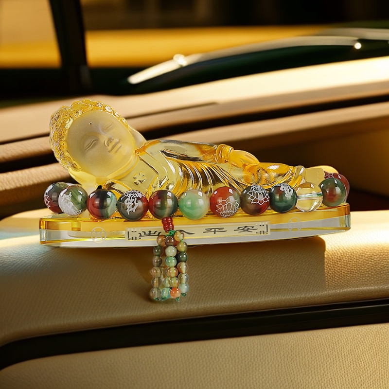 弥勒佛像汽车摆件内饰品车载香水座中控台保平安卧佛高档装饰用品