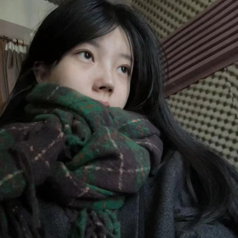 绿色格子围巾女秋冬季韩版百搭