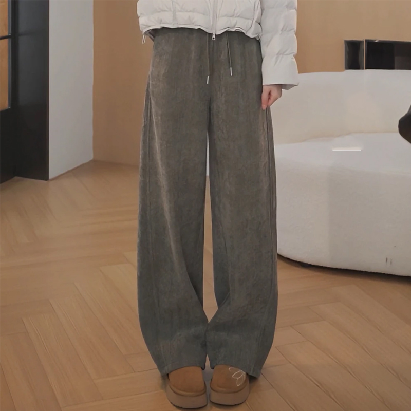 复古灰色抽绳阔腿裤女加厚雪尼尔