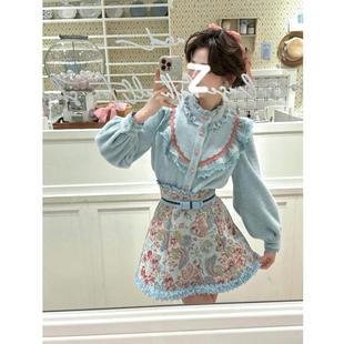 一生罗曼复古港风荷叶边长袖衬衫女冬季厚加绒宽松设计感气质上衣