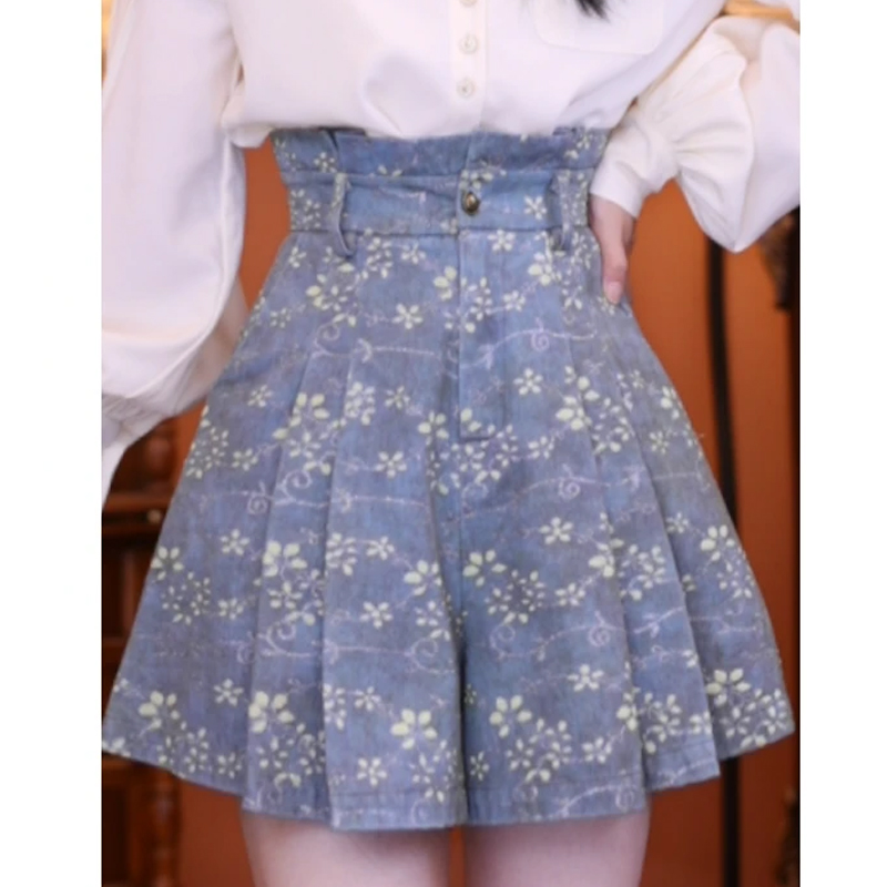 乐乐复古港风碎花半身裙女夏季高腰显瘦小个子高级感百搭短裙裤子