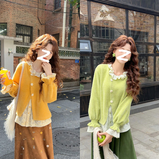 温敏er复古港风设计感蕾丝花边拼接假两件长袖衬衫上衣女装秋冬季