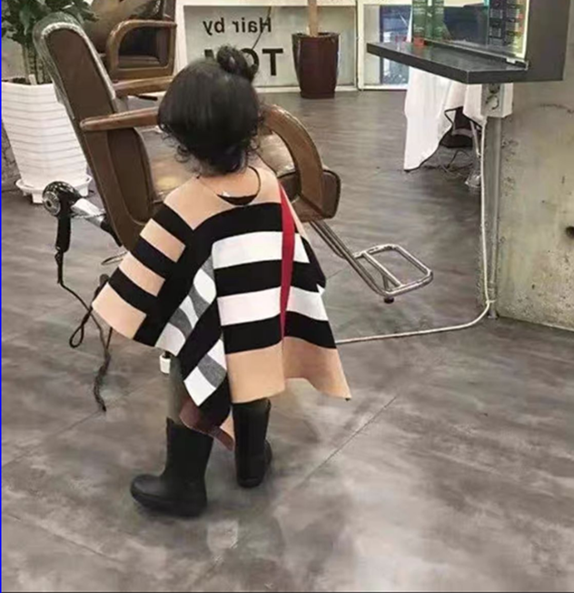 2023秋冬新款ins爆款欧美女童宝宝纯棉格子披肩儿童斗篷新品