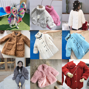 清仓男女童秋冬羊羔毛加绒夹棉保暖毛毛大衣外套仿羊羔毛皮毛一体