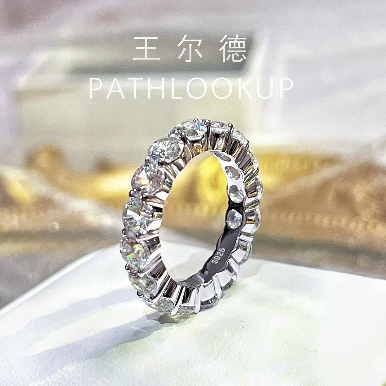 S925纯银50分高碳钻戒指满钻排戒