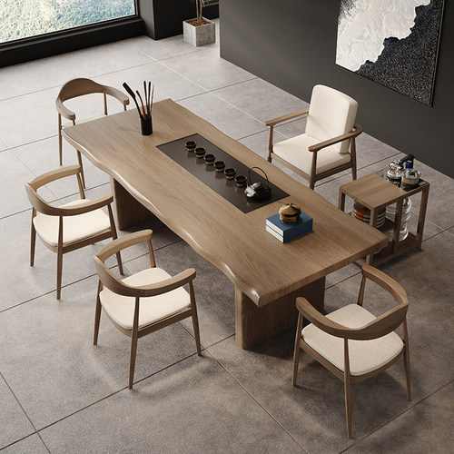 实木茶桌一体泡茶桌椅组合后现代简约禅意办公室功夫茶台大板桌子