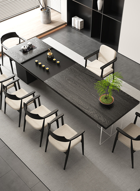 实木大型老板黑色泡茶茶桌客厅办公室家用大板茶台现代轻奢高级感