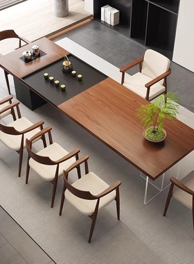 老板办公室大型实木茶桌会客接待泡茶桌高档茶台带茶盘烧水壶一体