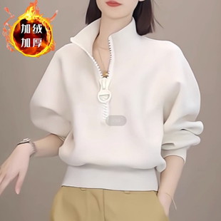 美式复古半拉链立领短款卫衣女秋冬季今年流行爆款小个子外套上衣