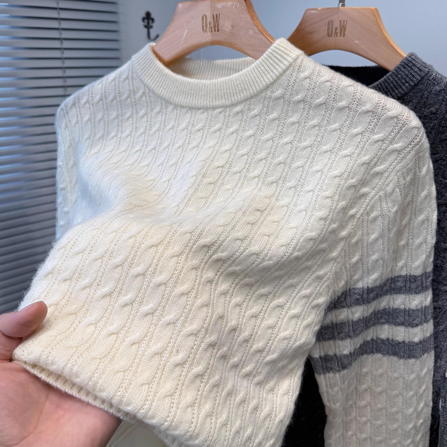 100绵羊毛衫男高端品牌tb麻花针织衫男装套头毛衣圆领内搭休闲潮