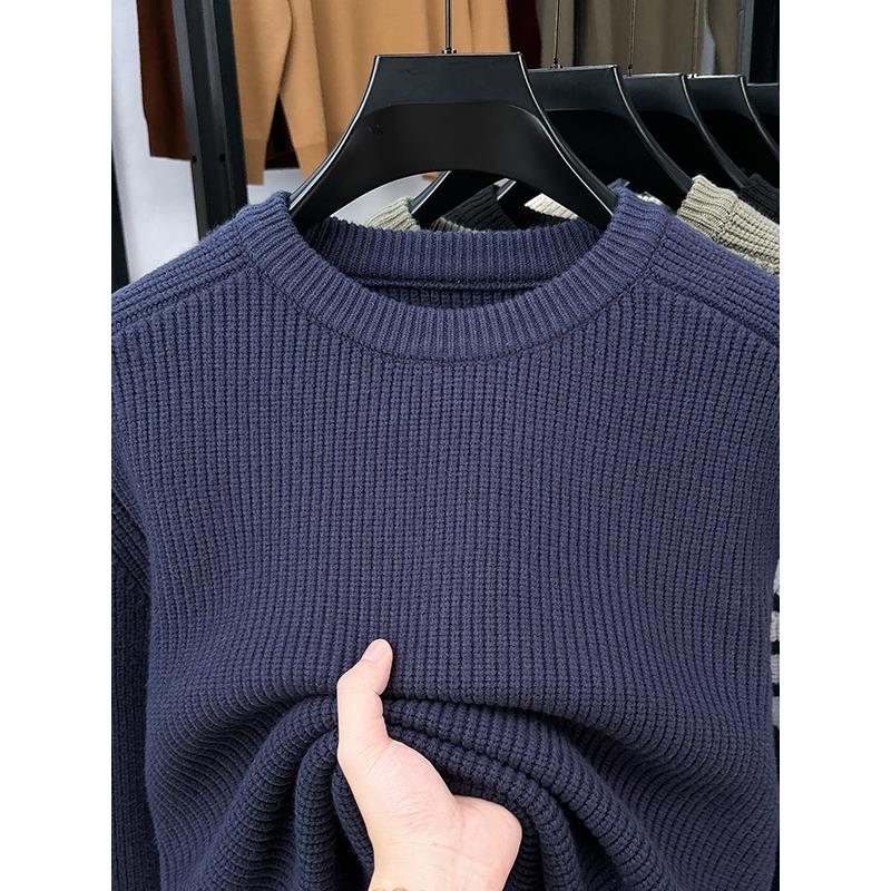 毛衣男圆领四条杠宽松潮牌秋冬季男装加厚针织打底衫线衣休闲上衣
