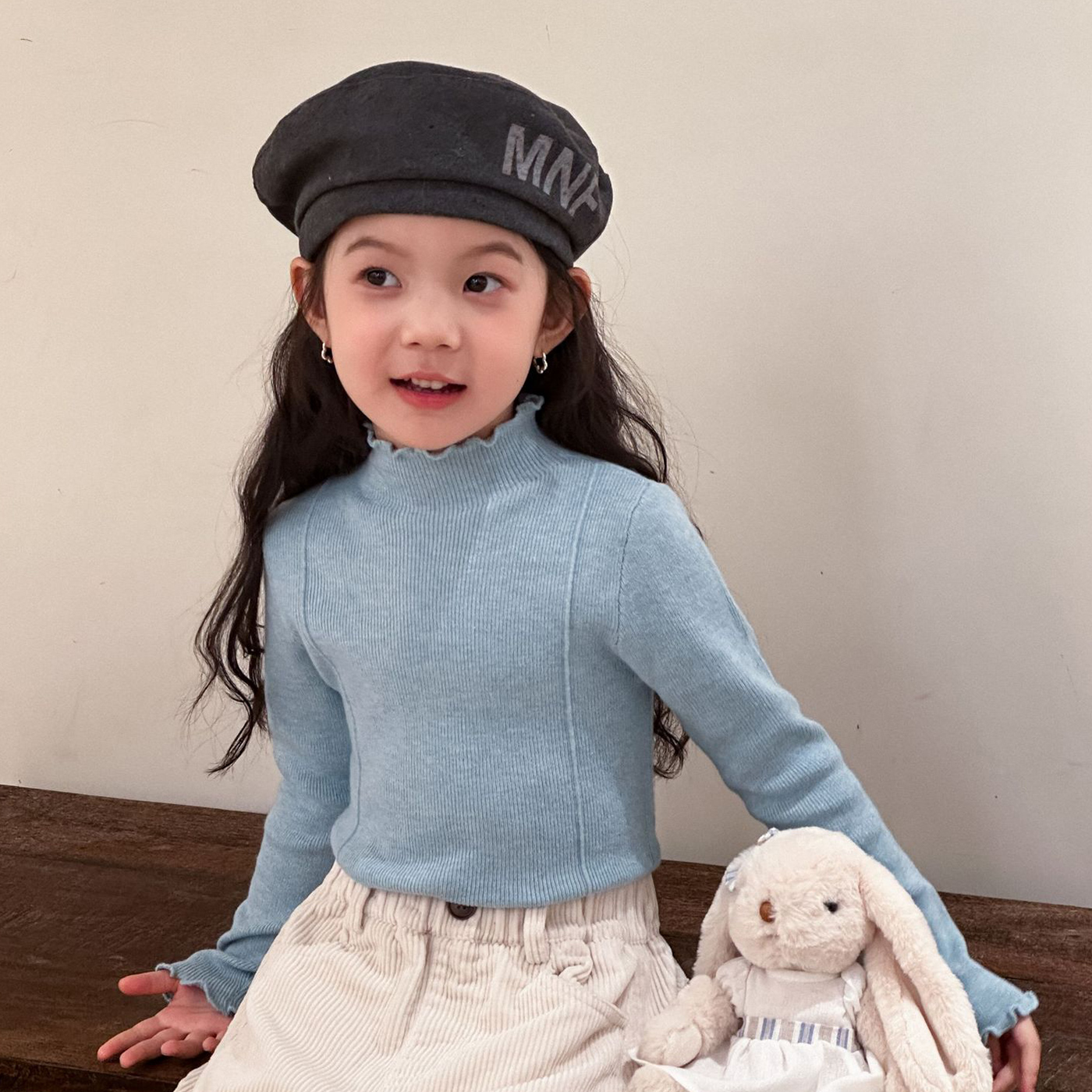 女童毛衣打底衫秋冬新款儿童木耳边半高领内搭甜美女孩薄款针织衫