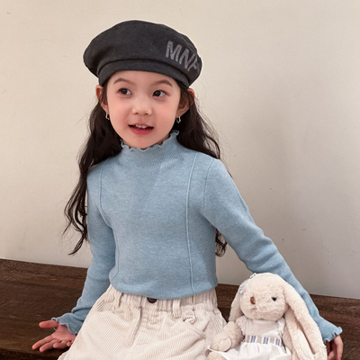 女童毛衣打底衫秋冬新款儿童木耳边半高领内搭甜美女孩薄款针织衫