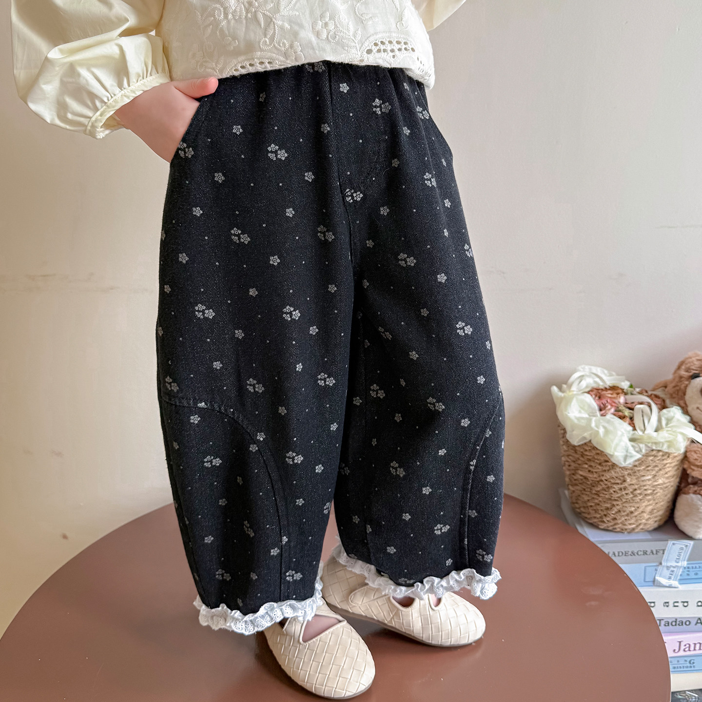 女童花边裤子春秋季新款儿童碎花弯刀裤韩版女孩宝宝春装休闲长裤,童装/婴儿装/亲子装,裤子,淘宝优惠券,粉丝福利购,淘宝优惠卷