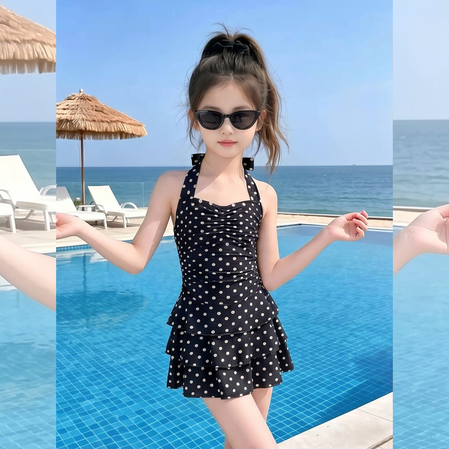 女童泳衣2026新款夏季儿童巨好看高级感波点吊带连体中大童泳装潮