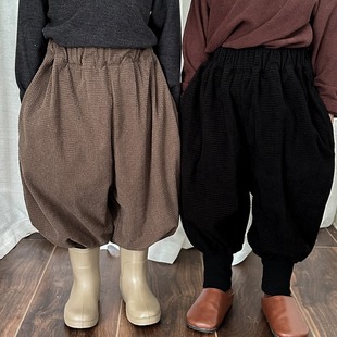 儿童加绒灯笼裤秋冬季男童加厚束脚裤子韩版女童宝宝冬装哈伦长裤