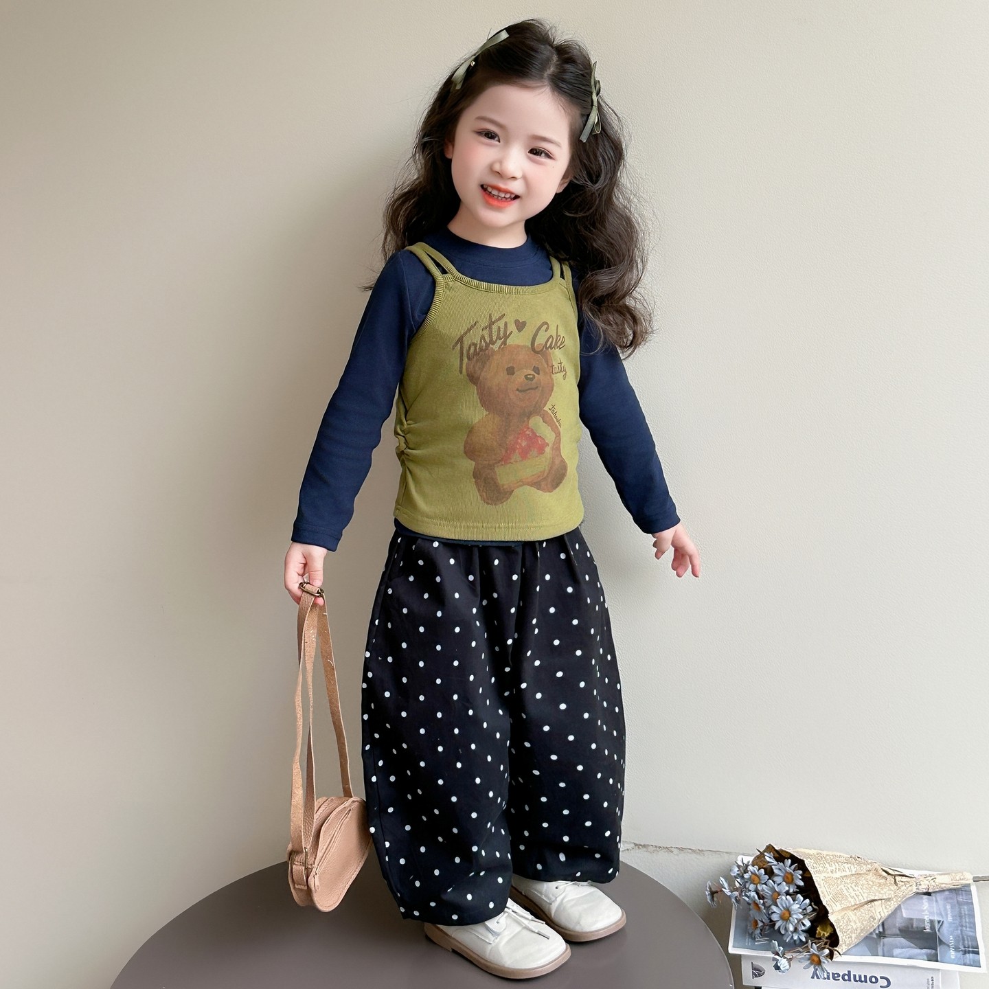 女童套装春秋儿童小熊吊带波点哈伦裤三件套韩版女孩宝宝春装衣服,童装/婴儿装/亲子装,套装,淘宝优惠券,粉丝福利购,淘宝优惠卷