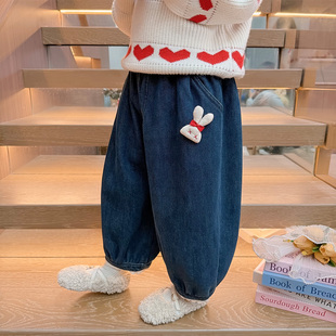 女童加绒牛仔裤秋冬儿童一体绒灯笼裤韩版女孩宝宝冬装加厚束脚裤