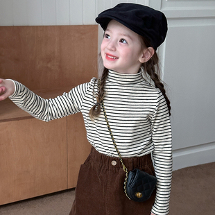 童装女童半高领打底衫秋冬儿童纯棉条纹内搭韩版女孩宝宝长袖t恤