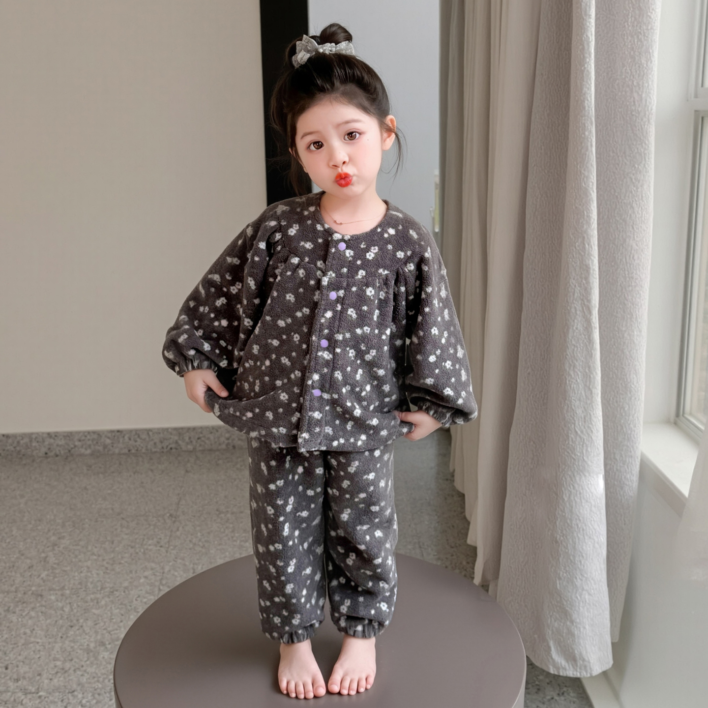 女童碎花睡衣秋冬新款可外穿儿童家居服套装甜美女孩宝宝加厚棉服