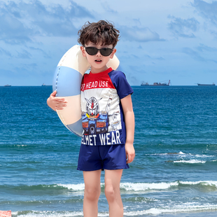 男童分体式游泳衣2025新款儿童变形金刚速干泳装男孩海边度假衣服