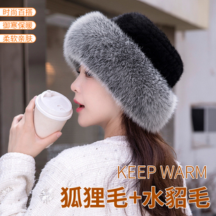 貂毛帽子女冬天水貂皮草秋冬韩版真毛百搭狐狸毛渔夫帽潮保暖护耳